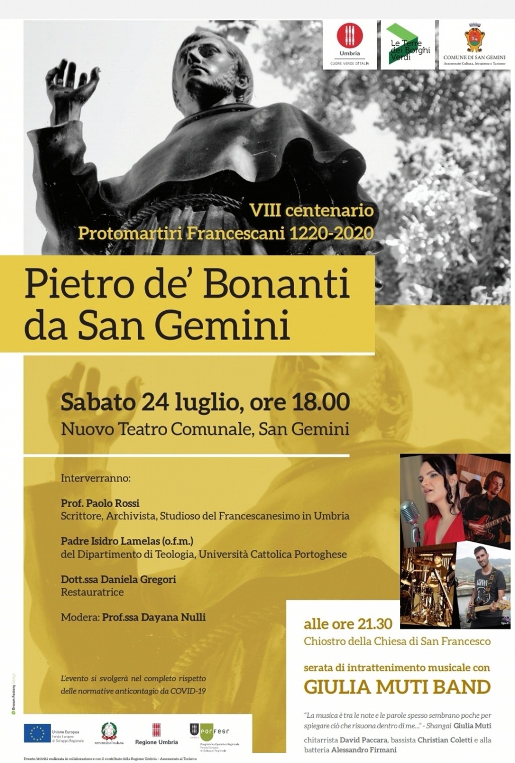 immagine SABATO 24 LUGLIO Conferenza e Concerto "Pietro de' Bonanti da San Gemini" e Giulia Muti Band