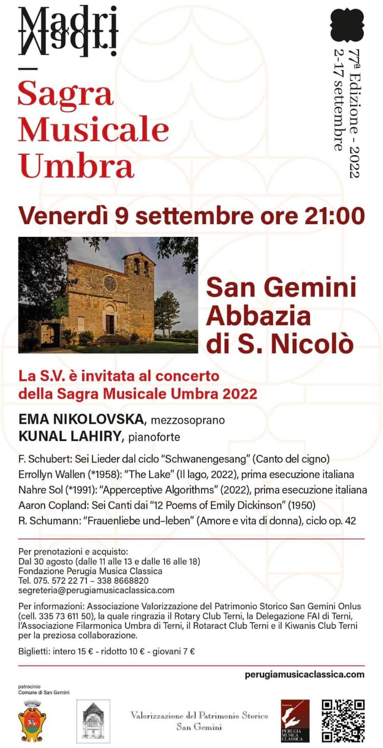 immagine Venerdì 9 settembre ore 21.00 Abbazia di San Nicolò SAGRA MUSICALE UMBRA